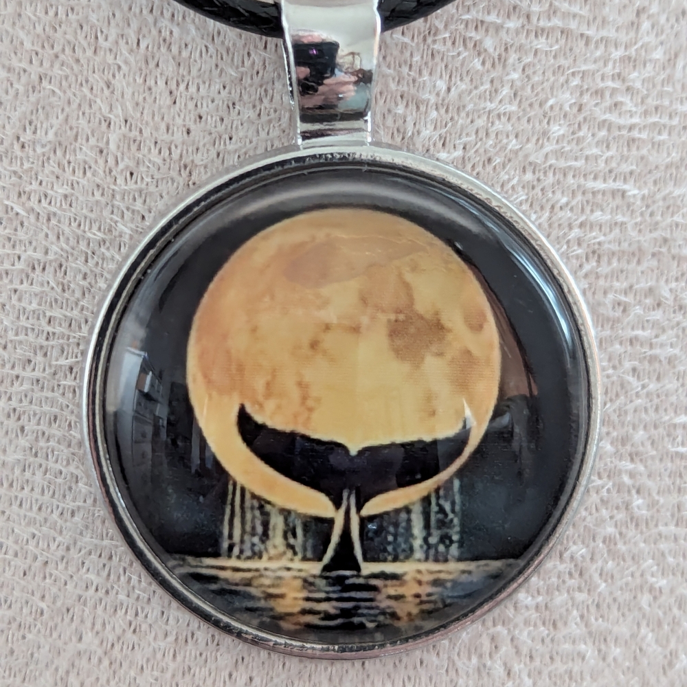 Whale Tail and Moon Pendant Necklace